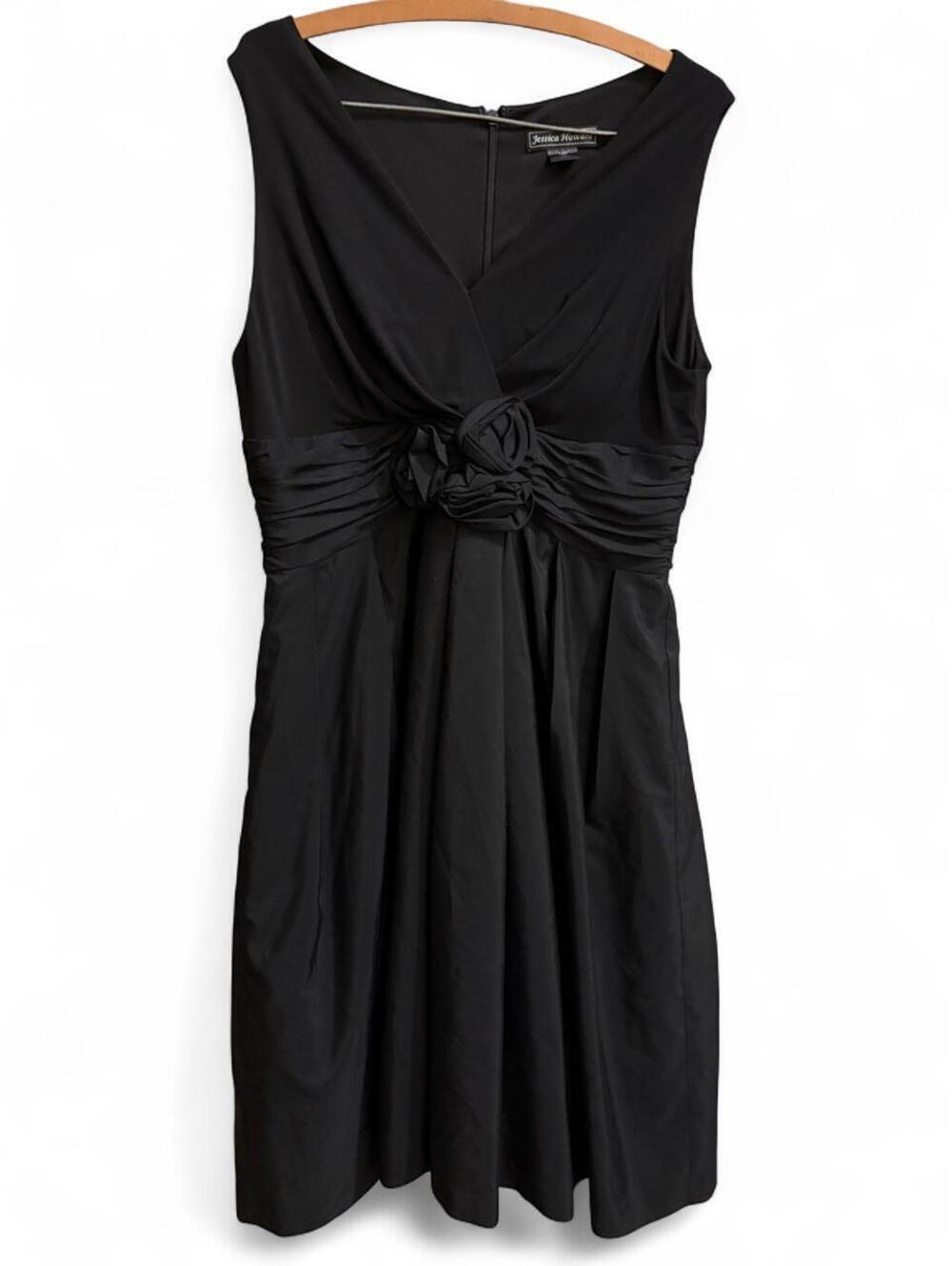 jessica howard black rosette retro cocktail dress with rosette waist faux wrap